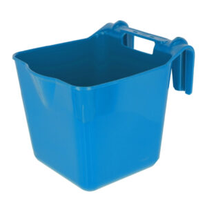 Blue plastic bucket with a built-in handle, empty and ready for use (cleaning bucket).