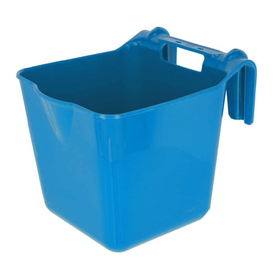 Blue plastic bucket with a built-in handle, empty and ready for use (cleaning bucket).