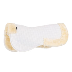 White quilted horse saddle pad with cream fleece edging