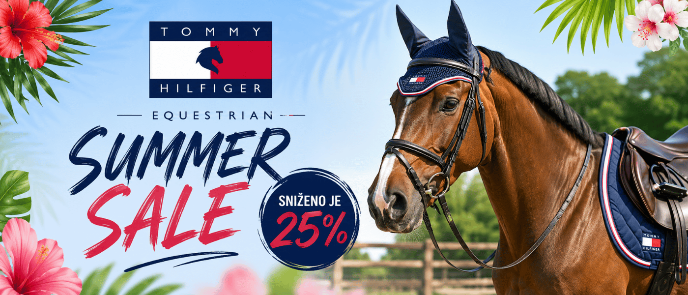 Banner naslovnica 2 Promotional banner for Tommy Hilfiger Equestrian Summer Sale; horse with bridle on right and bold SALE text on left (25% off).
