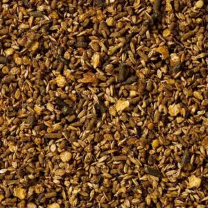 Close-up of granola with oats, seeds, and crunchy clusters in warm brown tones, a breakfast cereal mix.